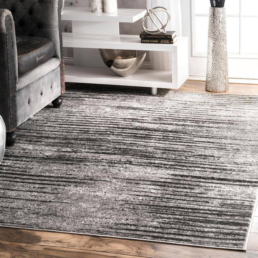 Gray Striped Synthetic Easy Care 2x3 Area Rug