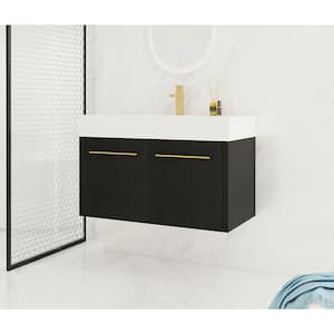 35.4 in. W x 18.1 in. D x 22.4 in. H Wall Mounted Bath Vanity in Black with White Cultured Marble Top