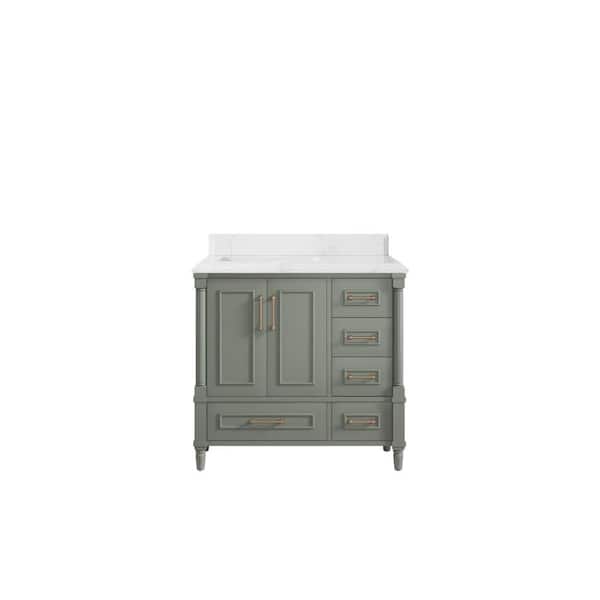 Willow Collections Hudson 36 in. W. x 22 in. D x 36 in. H Single Left Offset Sink Bath Vanity in Evergreen with 1.5 in. Empire Qt. Top
