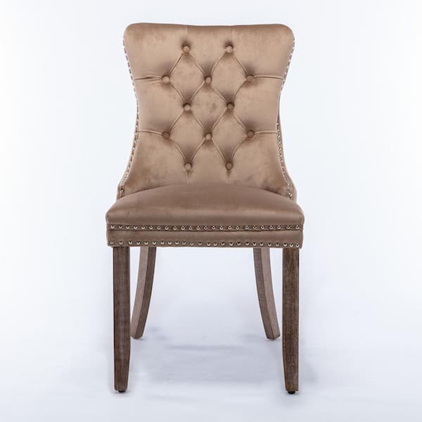 Z-joyee Khaki Velvet Nailhead Trim Parsons Chairs (Set of 2)