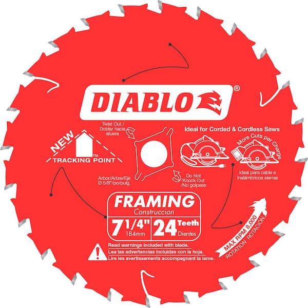 DIABLO 7-1/4in. x 24-Teeth Tracking Point Framing Saw Blade for Wood