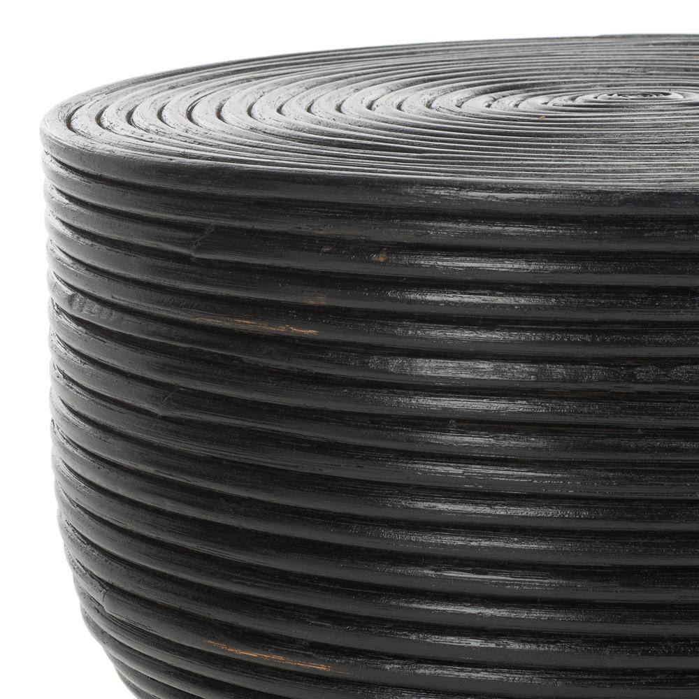 Distressed Black Round Rattan Accent Table