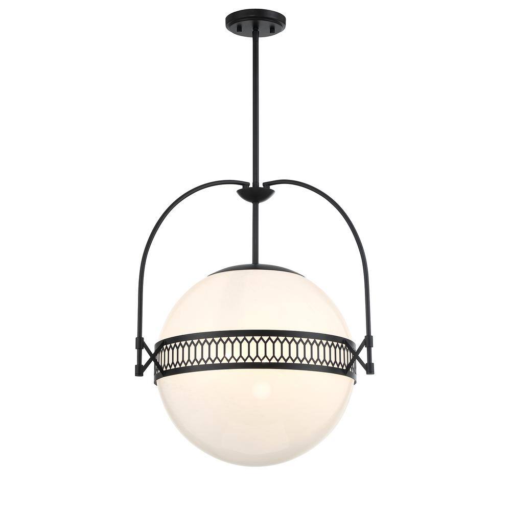 Thornhill Matte Black 3-Light Pendant with Strie Glass Shade