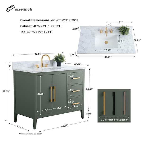 Vanity Art 42 in. W x 22 in. D x 34 in. H Single Sink