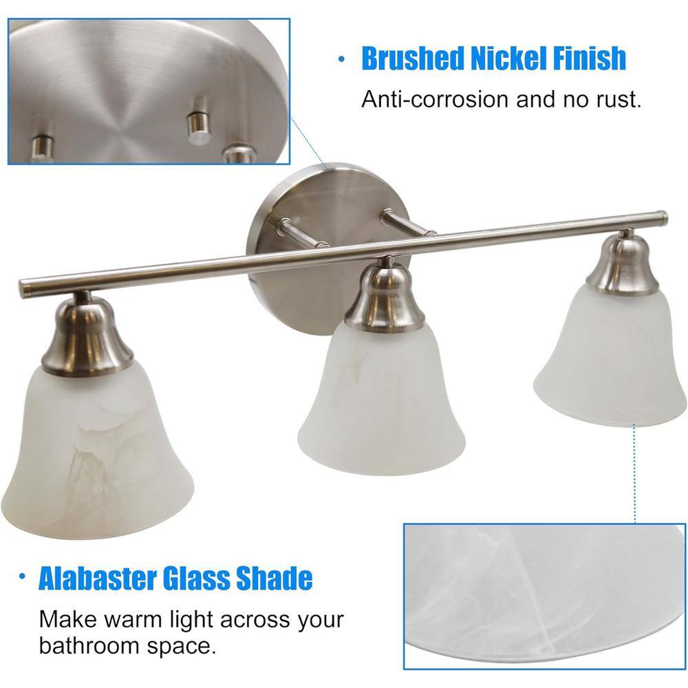 24 Inch Brushed Nickel Vanity Light with Alabaster Glass Shades