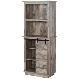 26.00 in. W x 13.50 in. D x 64.50 in. H Wood Brown Linen Cabinet Kitchen Pantry with Sliding Barn Door, Adjustable Shelf