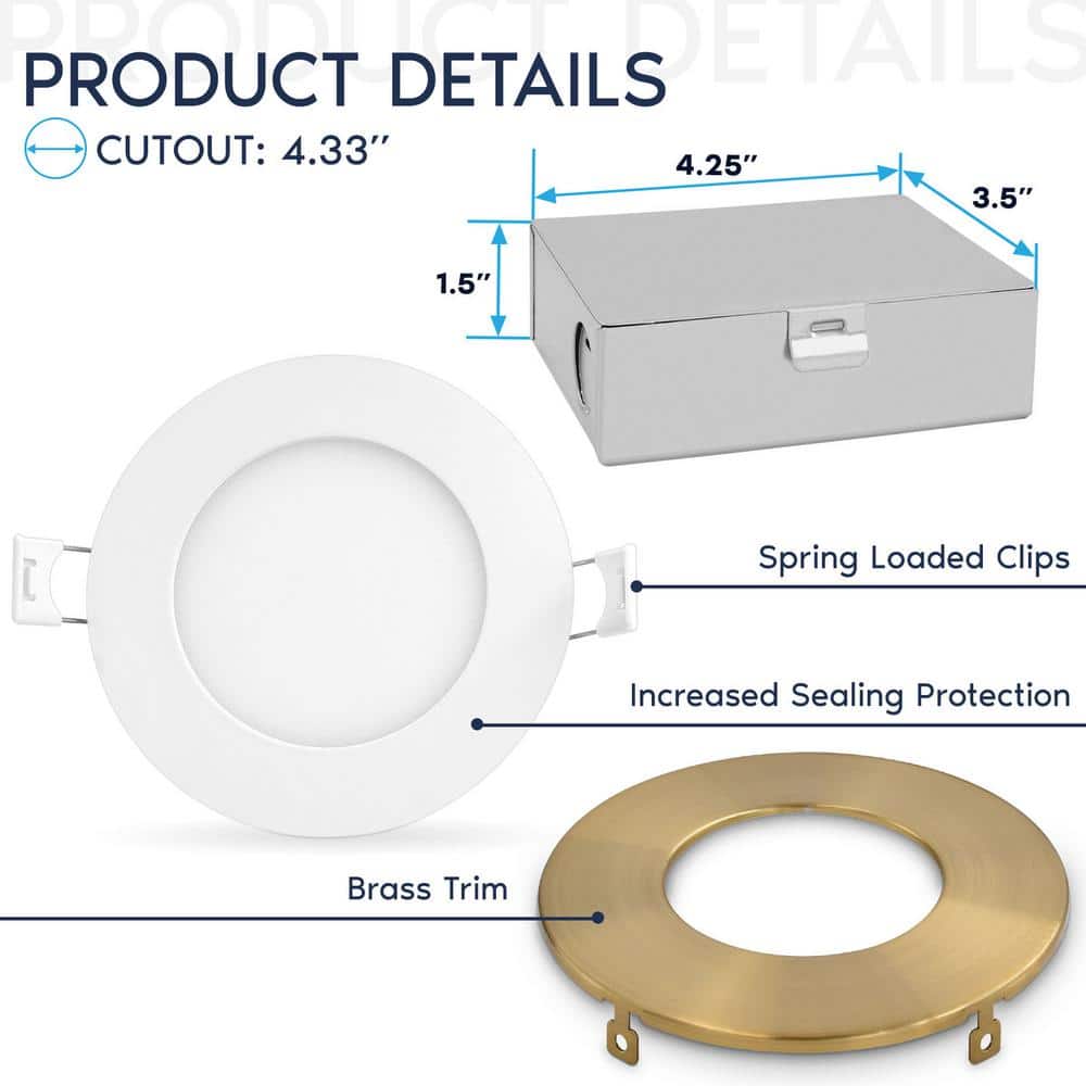 4'' Brass Trim Ultra Thin LED Recessed Lighting Kit