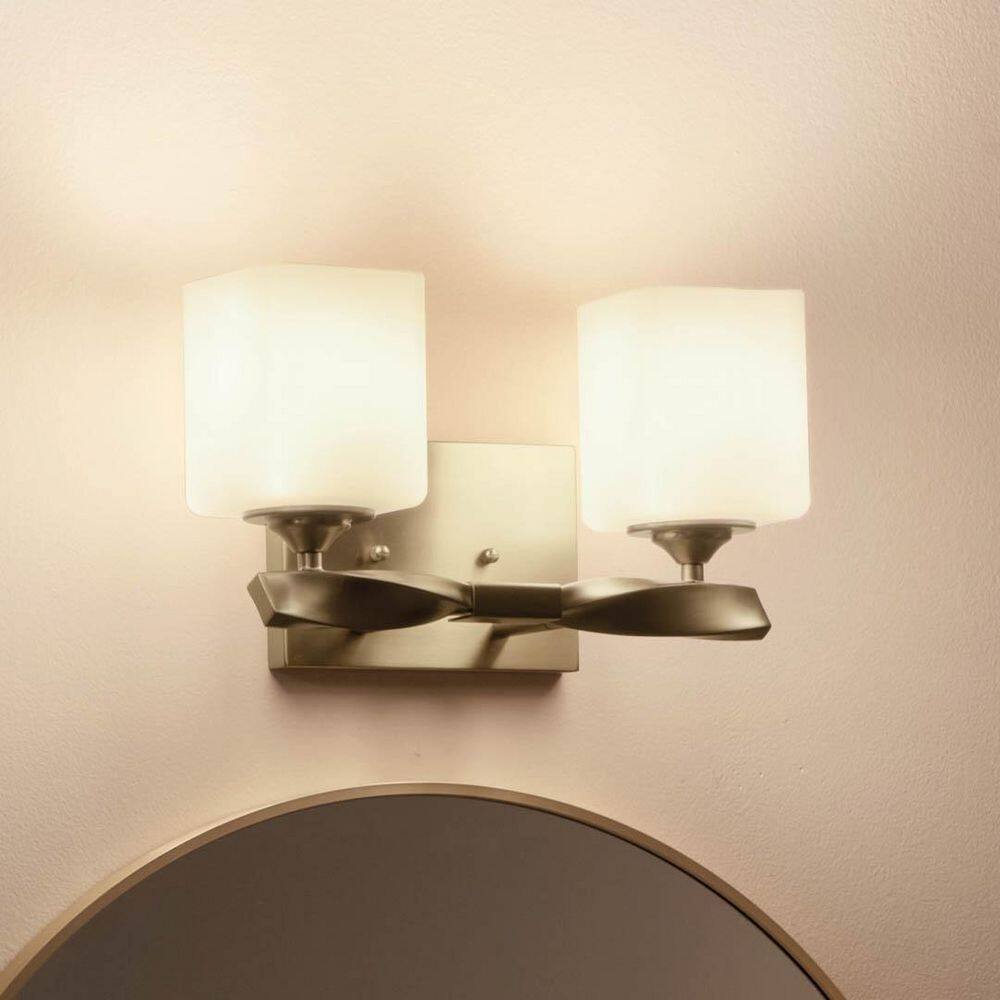 Champagne Bronze 2-Light Vanity with Satin Etched Opal Glass