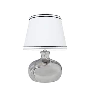 14-1/2 in. Plated Nickel Ceramic Table Lamp with Hardback Empire Shaped Lamp Shade in White