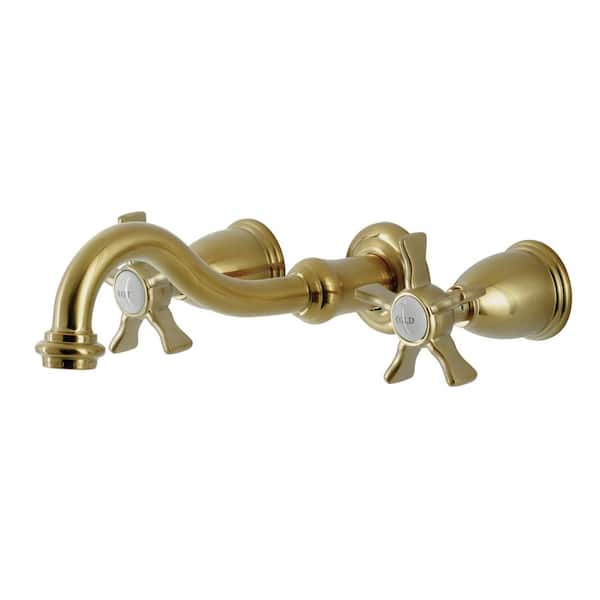 Kingston Brass Hamilton 2-Handle Wall Mount Bathroom Faucet in Brushed Brass