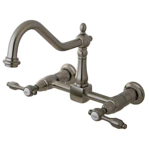 Tudor 2-Handle Wall Mount Kitchen Faucets in Brushed Nickel