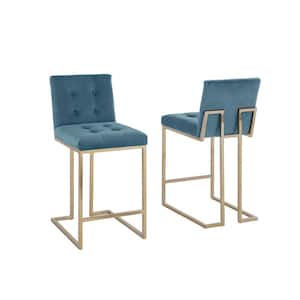 Amy 24 in. H Teal Blue Low Back Counter Height Chair with Gold Chrome Base and Velvet Fabric (Set of 2)