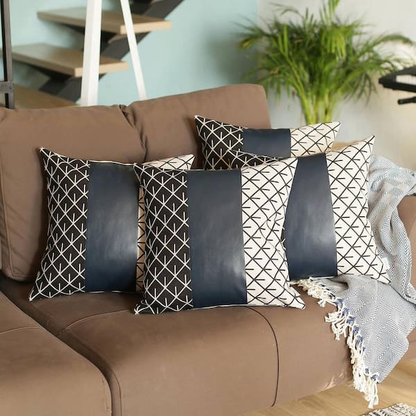 MIKE & Co. NEW YORK Bohemian Handmade Vegan Faux Leather Navy Blue 12 in. x  20 in. Lumbar Abstract Geometric Throw Pillow (Set of 4)  50-SET4-930-4696-7092 - The Home Depot