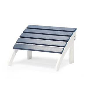 HDPE Plastic Outdoor Adirondack Ottoman Footrest in Navy Blue and White