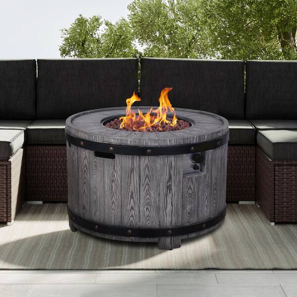 Daheat Sonama 50000 BTU Faux Wood Grain Gas Fire Pit Table Patio Table in Dark and Gray