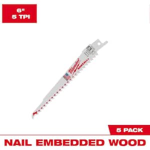 6 in. 5 TPI Thin Kerf Wood Cutting BiMetal SAWZALL Reciprocating Saw Blades (5-Pack)