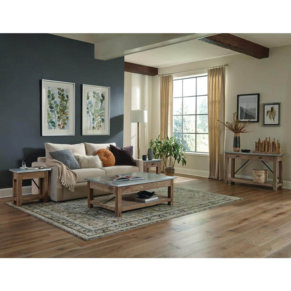 Modern Industrial 50" Amber Wood & Silver Zinc Media Console with Storage