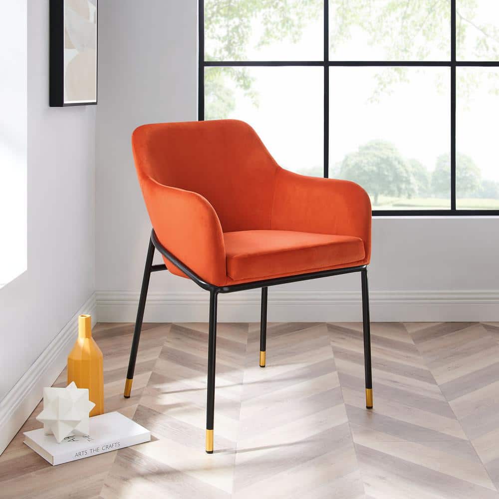 Jovi 23" Black and Orange Velvet Upholstered Arm Chair