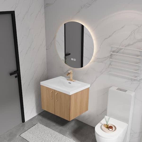 AeroLux 30 in. W x 19 in. D x 20.5 in. H Single Sink Float Natural Wood Bath Vanity w/White Resin Integral Top Assembled