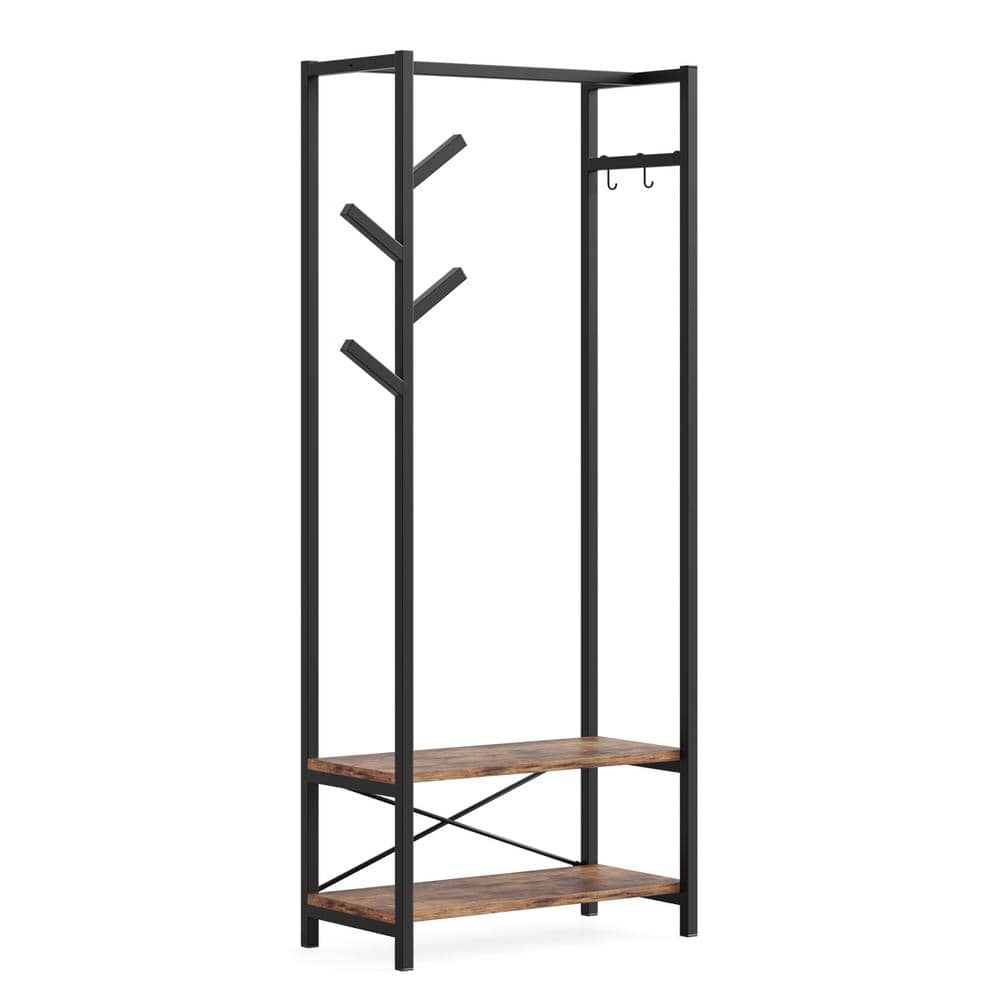 BYBLIGHT Carmalita 63 in. H Brown 2Tiers Metal Coat Rack with 2