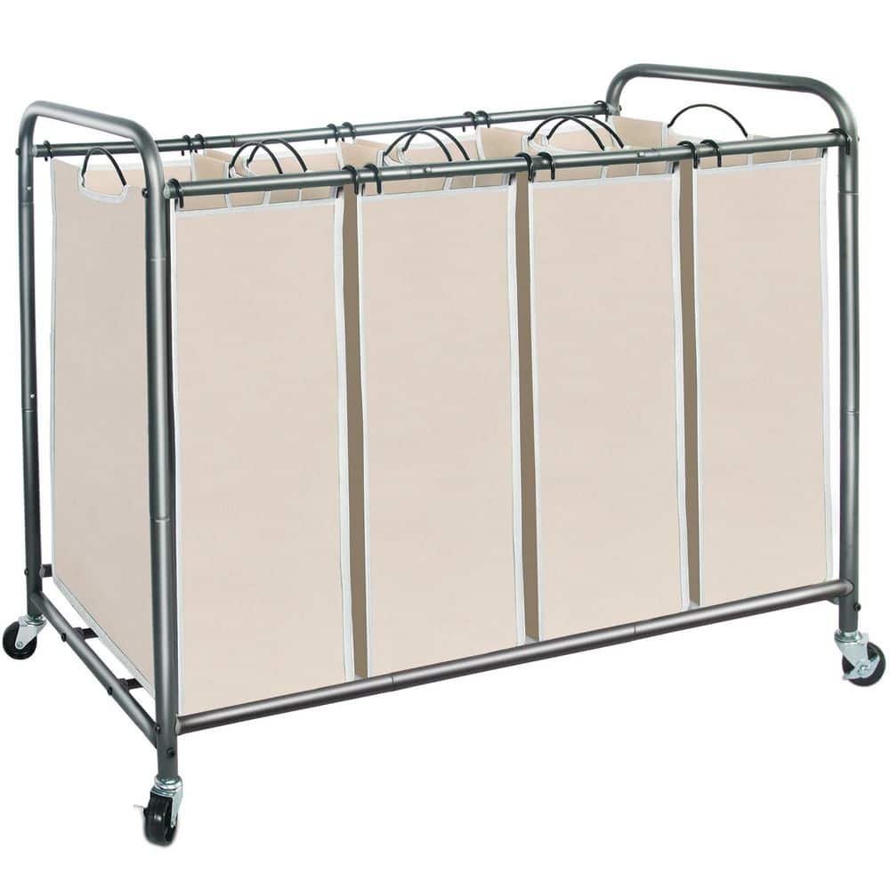 Wudkey 4 Section Beige Laundry Sorter, 180 L Laundry Hamper with Wheels and Removable Bags Clothes Divider Basket Sorter KQ2H02_4