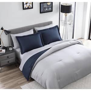 Chestnut Reversible 7-Piece King Navy and Gray Bed in a Bag Comforter Set