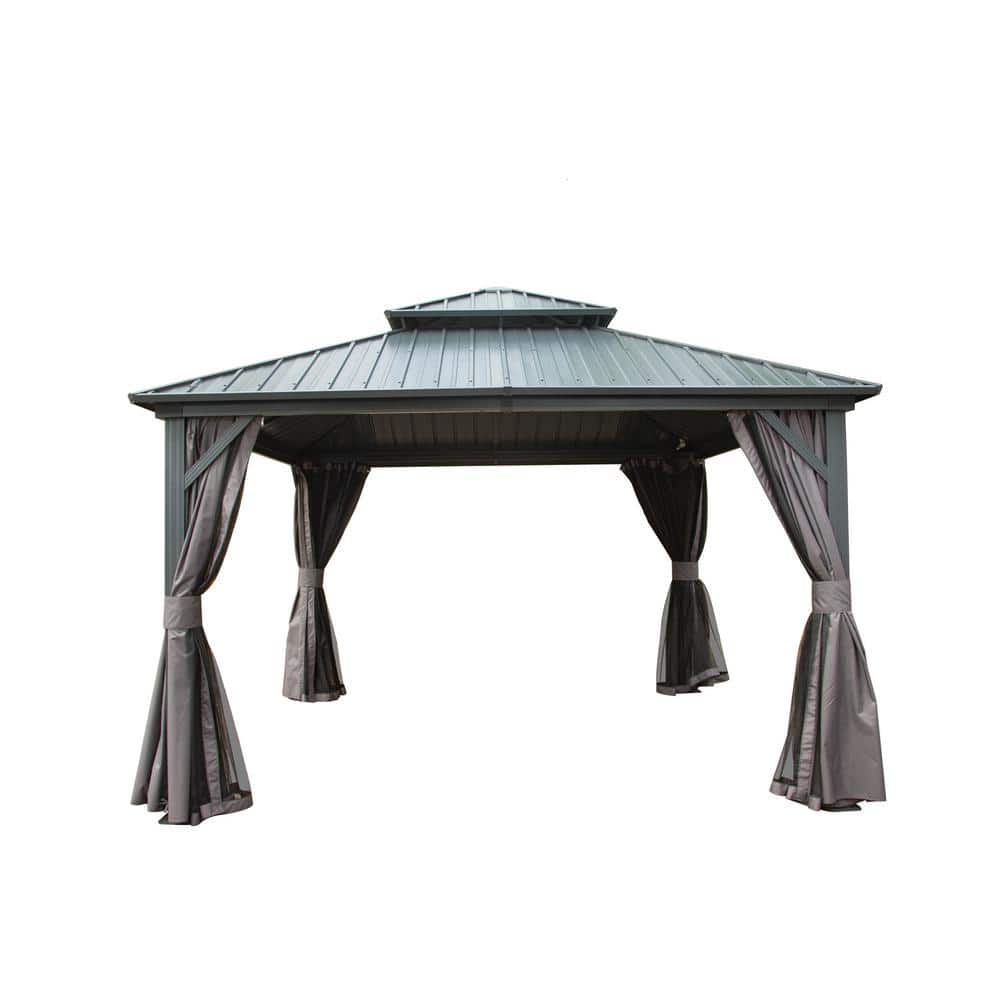 Benja 12 ft. x 12 ft. Aluminum Hardtop Gazebo in Gray with Double Galvanized Steel Roofs and Mosquito Net price history on PriceWatchPro
