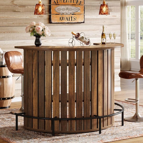 Kearsten 4-Tier Rustic Brown Bar Table, Arc-Shaped Mini Home Bar Tale