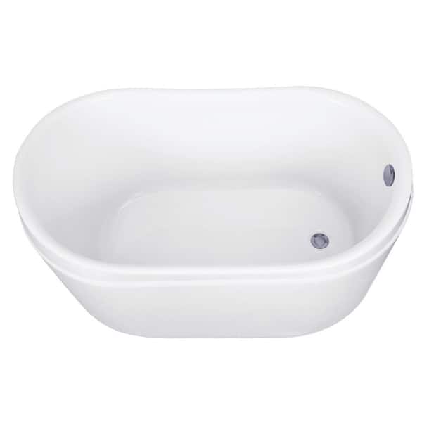 Aqua Eden 52 in. x 30 in. Acrylic Flatbottom Freestanding Soaking Bathtub in White/Brushed Nickel with Drain