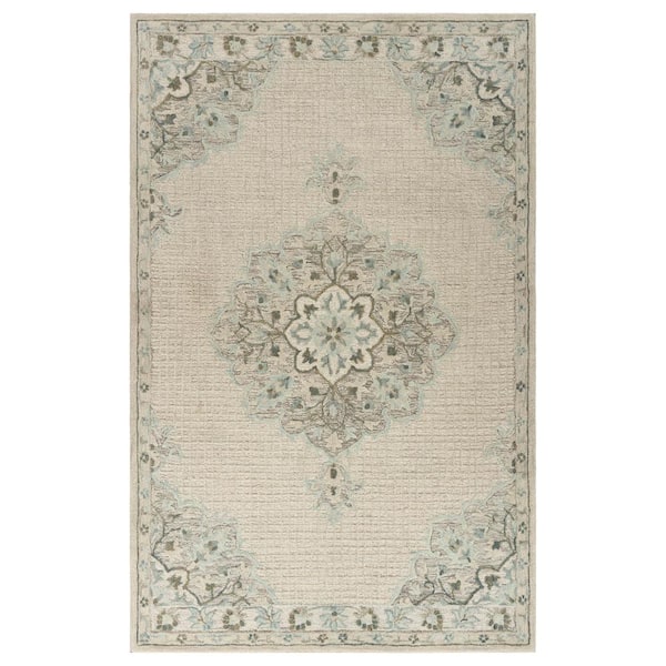 Willow Elegant Floral Ivory / Light Blue Rectangle 9 ft. x 12 ft. Indoor Area Rug