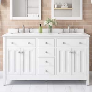 Newcastle 60 in. W x 22 in. D x 35 in. H Double Sink Bath Vanity in Pure White with White Engineered Marble Top
