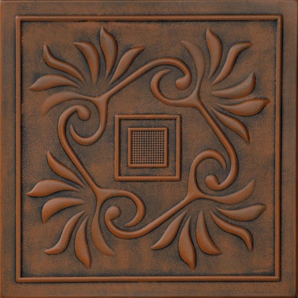 A La Maison Ceilings Cockatoos Antique Copper Orange 1.6 ft. x 1.6 ft. Decorative Foam Glue Up Ceiling Tile (21.6 sq. ft./case)
