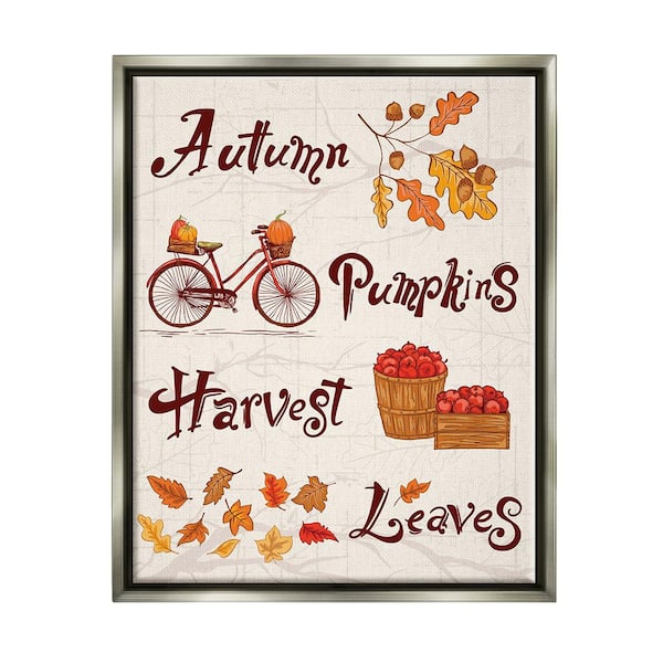 Stupell Industries Autumn Pumpkins Harvest Leaves by Diane Labombarbe 1 Piece Floater Frame Graphic Print Nature Art Print 21 in. x 17 in.