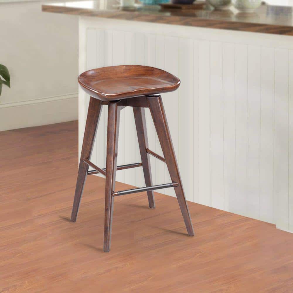 Simplistic 26" Adjustable Brown Wood Swivel Saddle Stool