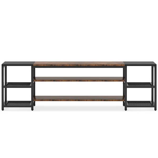 BYBLIGHT Ezlynn Brown and Black 78 in. TV Stand TV Console Table Fits TVs up to 70 to 85 in. with 3-tier Storage Shelves