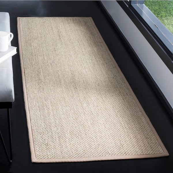Natural Fiber Marble/Linen 3 ft. x 10 ft. Woven Border Runner Rug