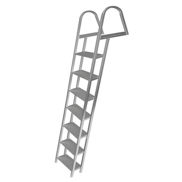 Tommy Docks 7-Step 18-in. Wide Aluminum Angled Boat Dock Ladder with Mounting Hardware for Seawalls and Stationary Dock Systems