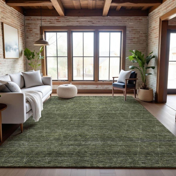 Mayfield Premium Machine Washable Abstract AMF1165 Olive 5 ft. x 7 ft. 6 in. Area Rug