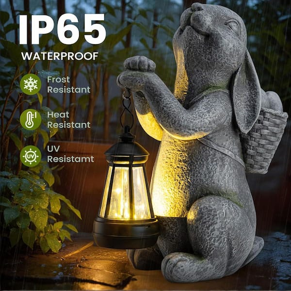 Solar Garden Outdoor Statues Rabbit with Solar Lantern, Outdoor