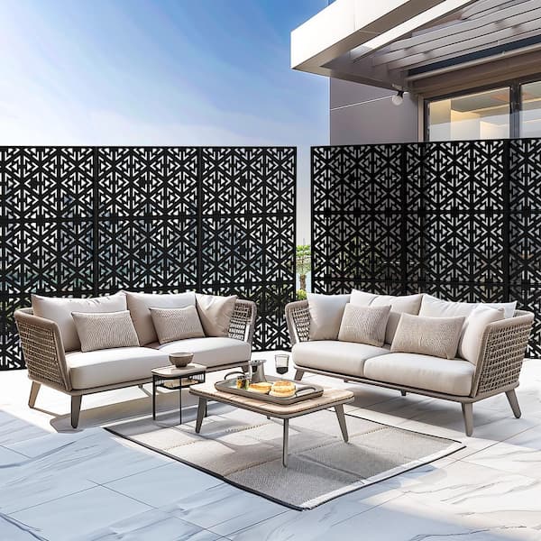Lirago 72 in. x 47 in. Outdoor Metal Privacy Screen Garden Fence Triangle Pattern Wall Applique in Black