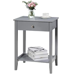 Nightstand End Table Storage Display Bedroom Furniture Drawer Shelf Beside Grey