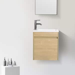 17.30 in. W x 10.2 in. D x 19.9 in. H Wall Mounted Bathroom Vanity in Yellow with White Resin Sink Top