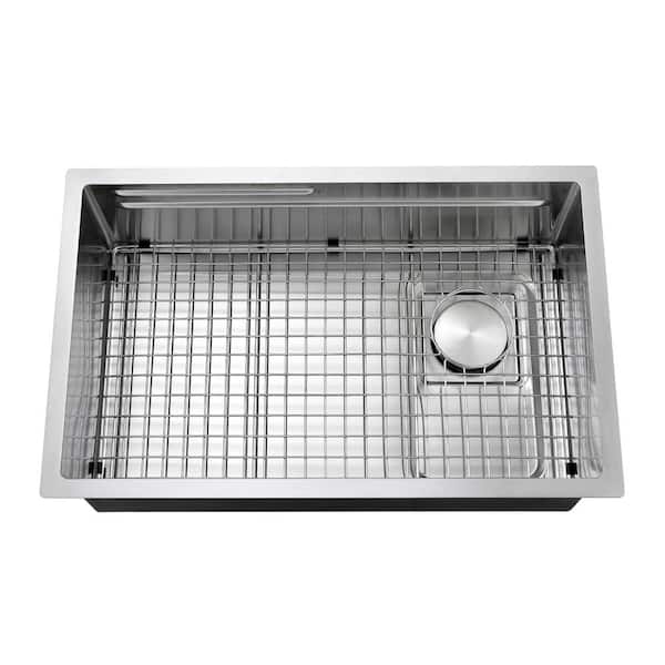 30 in. Stainless Steel Single Bowl Undermount Workstation Double Ledges Kitchen Sink with Sliding Accessories