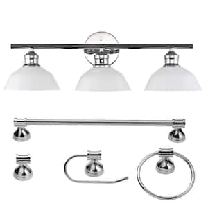 Johnson 24 in. 3-Light Chrome Vanity Light with Opal Glass Shades and Bath Set (5-Piece)