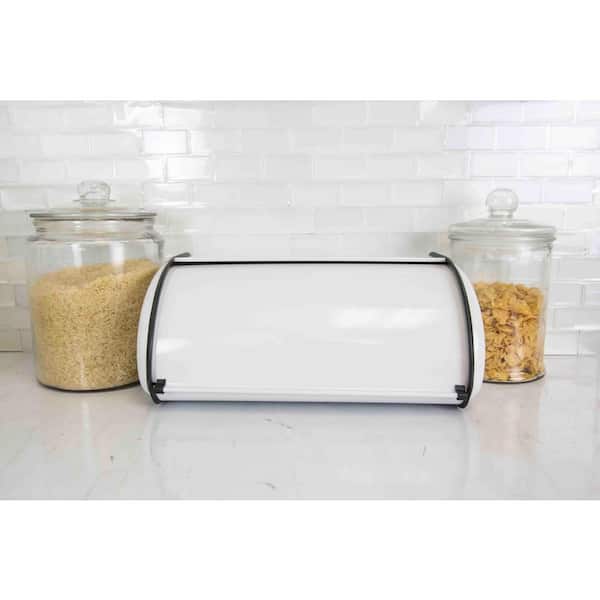 White Roll Up Lid Stainless Steel Bread Storage Box