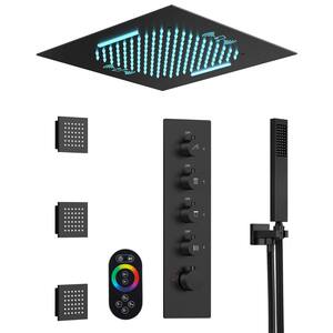 AuroraCascade LED Shower System 15-Spray Ceiling Mount 20 in. Fixed 3 Jets Handheld 2.5 GPM in Matte Black