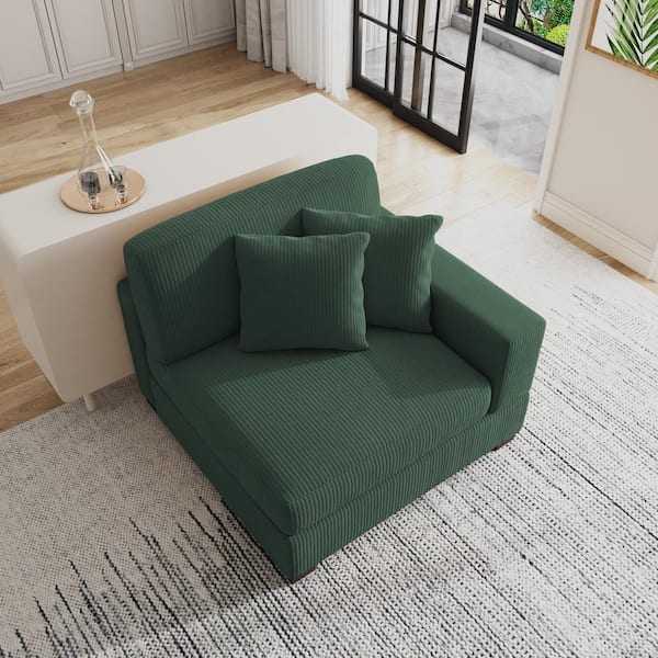 Modern Right Arm Facing Hunter Green Corduroy Fabric Sectional Corner Arm Chair with 2-Pillows (Set of 1)