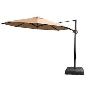 12 ft. Round Outdoor 360° Rotation Cantilever Patio Umbrella in Tan with Base Included