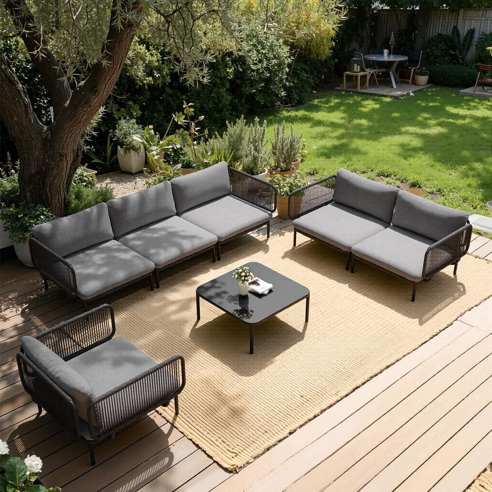 7-Piece Metal Frame Patio Outdoor Conversation Set Sectional Sofa w/ Thick Cushion Armrest Table in Dark Gray for Porch price history on PriceWatchPro