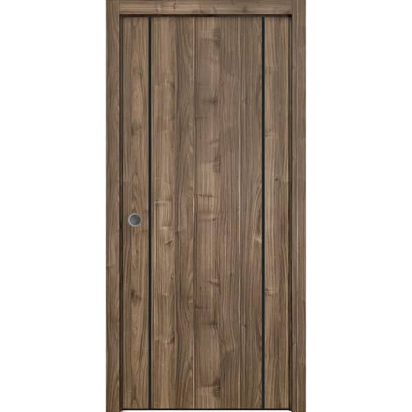 Sartodoors 24 in. x 80 in. 1 Panel Walnut Finished Solid Wood with Honeycomb Sliding Door with Hardware